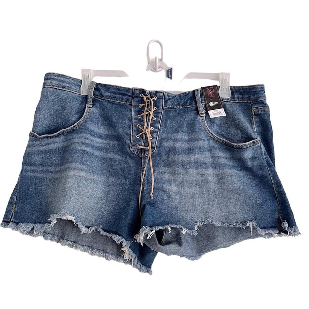 No Boundaries Lace-Up Blue Jean Shorts